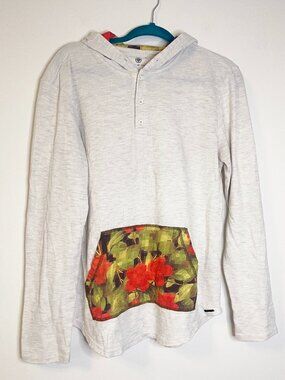 On The Byas Lightweight Floral Accent Hoodie Henley Long Sleeve Shirt Size M